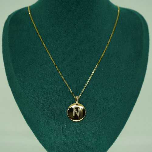COLLAR LETRA LISO ZIRCONIA CON BAÑO DE ORO