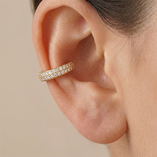 ARETES EAR CUFFS ZIRCONIAS CON BAÑO DE ORO