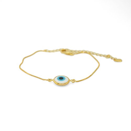 PULSERA LISA OJO TURCO CON BAÑO DE ORO