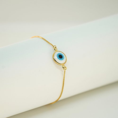 PULSERA LISA OJO TURCO CON BAÑO DE ORO