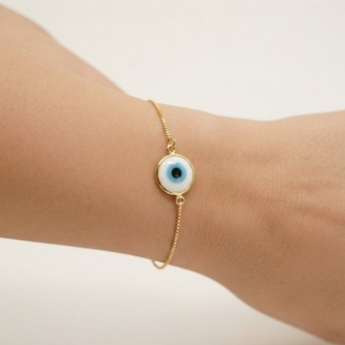 PULSERA LISA OJO TURCO CON BAÑO DE ORO