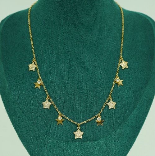 COLLAR CORTO ZIRCONIAS CON BAÑO DE ORO