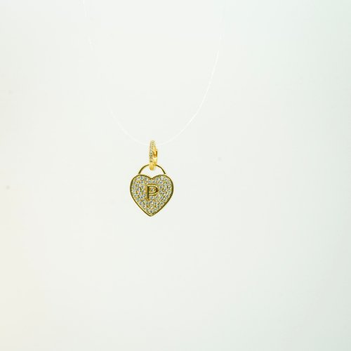 DIJE LETRA CORACÓN ZIRCONIA CON BAÑO DE ORO