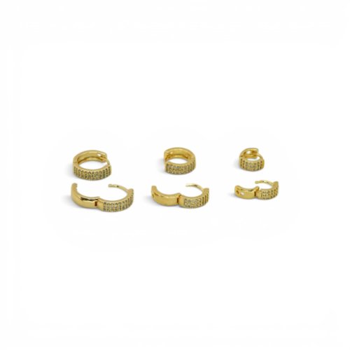 ARETES TRIO ZIRCONIA CON BAÑO DE ORO