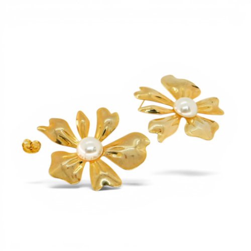 ARETES PERLA CON BAÑO DE ORO