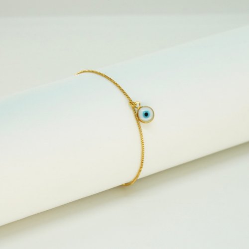 PULSERA LISA OJO TURCO PEQUEÑO CON BAÑO DE ORO
