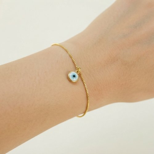 PULSERA LISA OJO TURCO PEQUEÑO CON BAÑO DE ORO