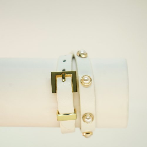 PULSERA CUERO  Y PERLAS