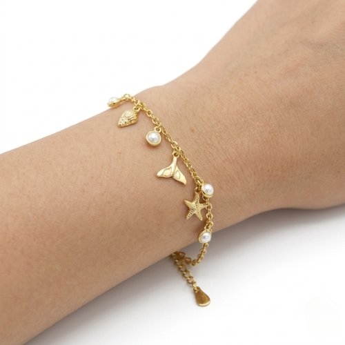 PULSERA LISA PERLITAS CON BAÑO DE ORO