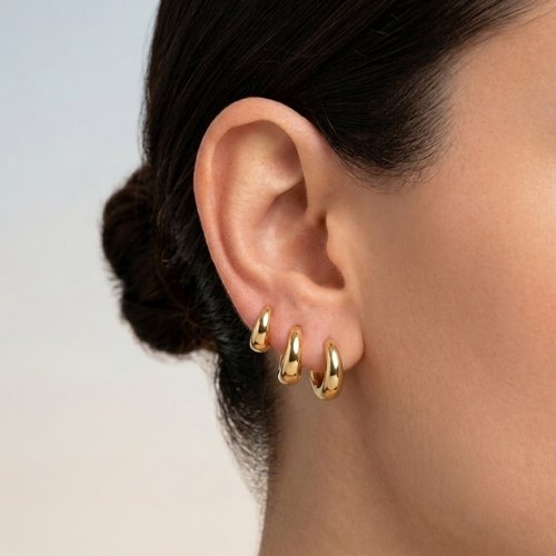 ARETES TRIO LISO CON BAÑO DE ORO