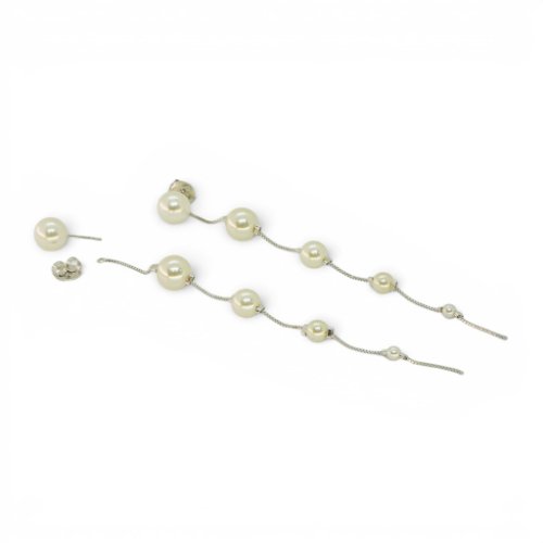 ARETES LARGOS BAÑO DE RODIO CON PERLAS