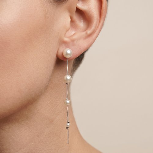 ARETES LARGOS BAÑO DE RODIO CON PERLAS