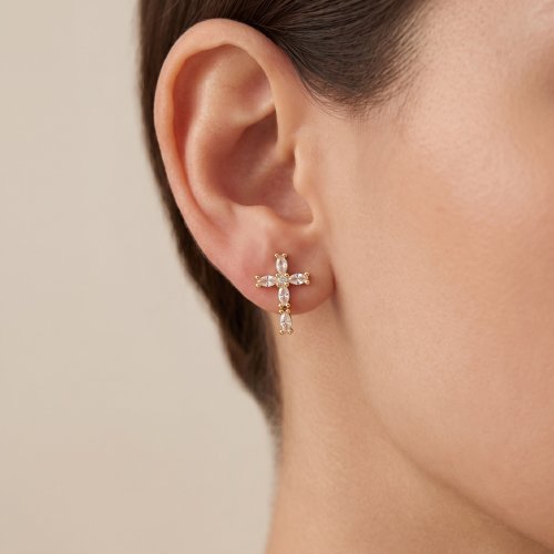 ARETES CRISTAL CON BAÑO DE ORO