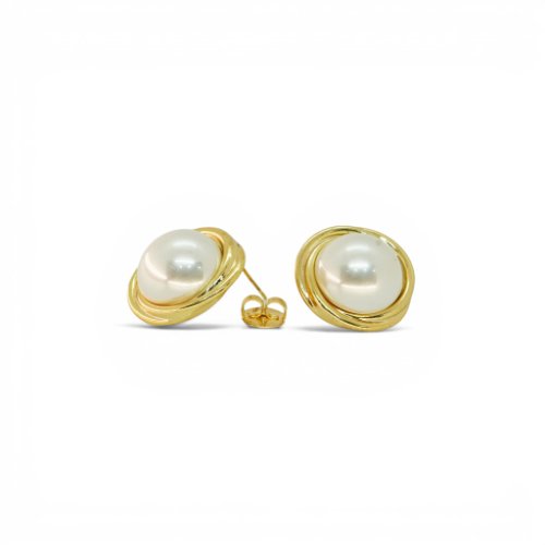 ARETES PERLA CON BAÑO DE ORO