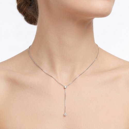 COLLAR LARGO LISO ZIRCONIAS CON BAÑO DE RODIO