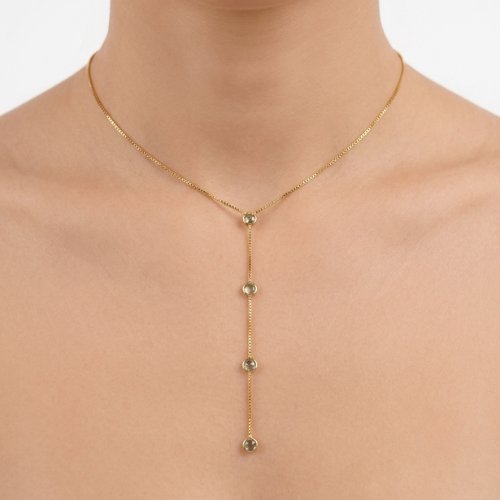 COLLAR LARGO LISO CRISTALES CON BAÑO DE ORO