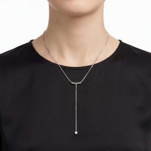 COLLAR LARGO LISO ZIRCONIA CON BAÑO DE RODIO