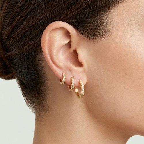ARETES TRIO ZIRCONIA CON BAÑO DE ORO