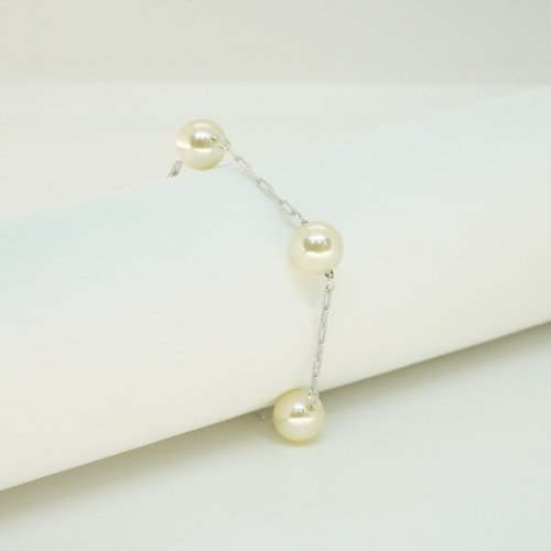 PULSERA PERLAS CON BAÑO DE RODIO