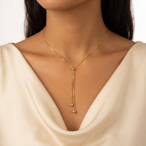 COLLAR LARGO LISO CON BAÑO DE ORO