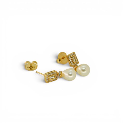 ARETES PERLA Y CRISTALES CON BAÑO DE ORO