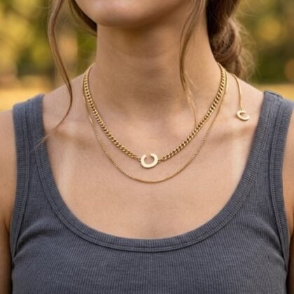 COLLAR DOBLE LETRA CON BAÑO DE ORO
