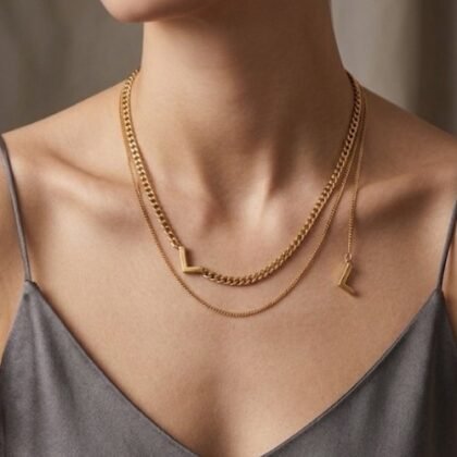 COLLAR DOBLE LETRA CON BAÑO DE ORO