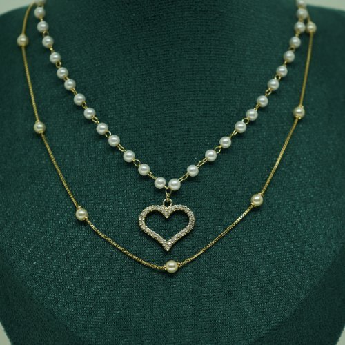 COLLAR DOBLE PERLAS Y ZIRCONIAS CON BAÑO DE ORO