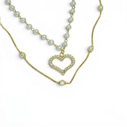 COLLAR DOBLE PERLAS Y ZIRCONIAS CON BAÑO DE ORO