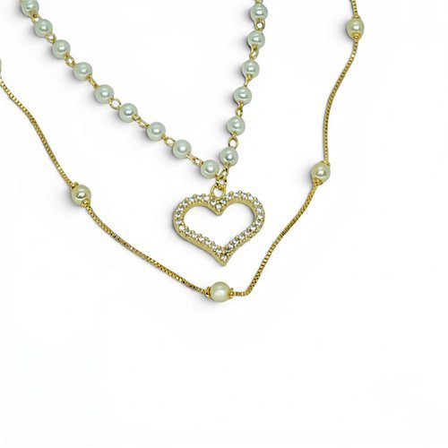 COLLAR DOBLE PERLAS Y ZIRCONIAS CON BAÑO DE ORO