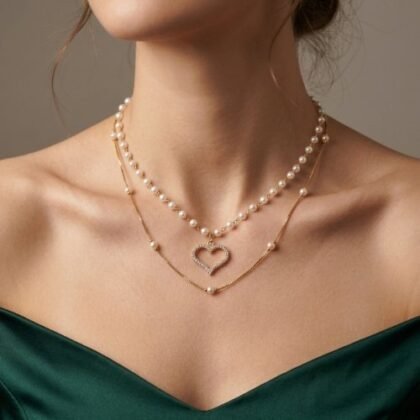 COLLAR DOBLE PERLAS Y ZIRCONIAS CON BAÑO DE ORO
