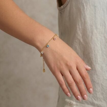 PULSERA LISA CRISTALES BAÑO DE RODIO